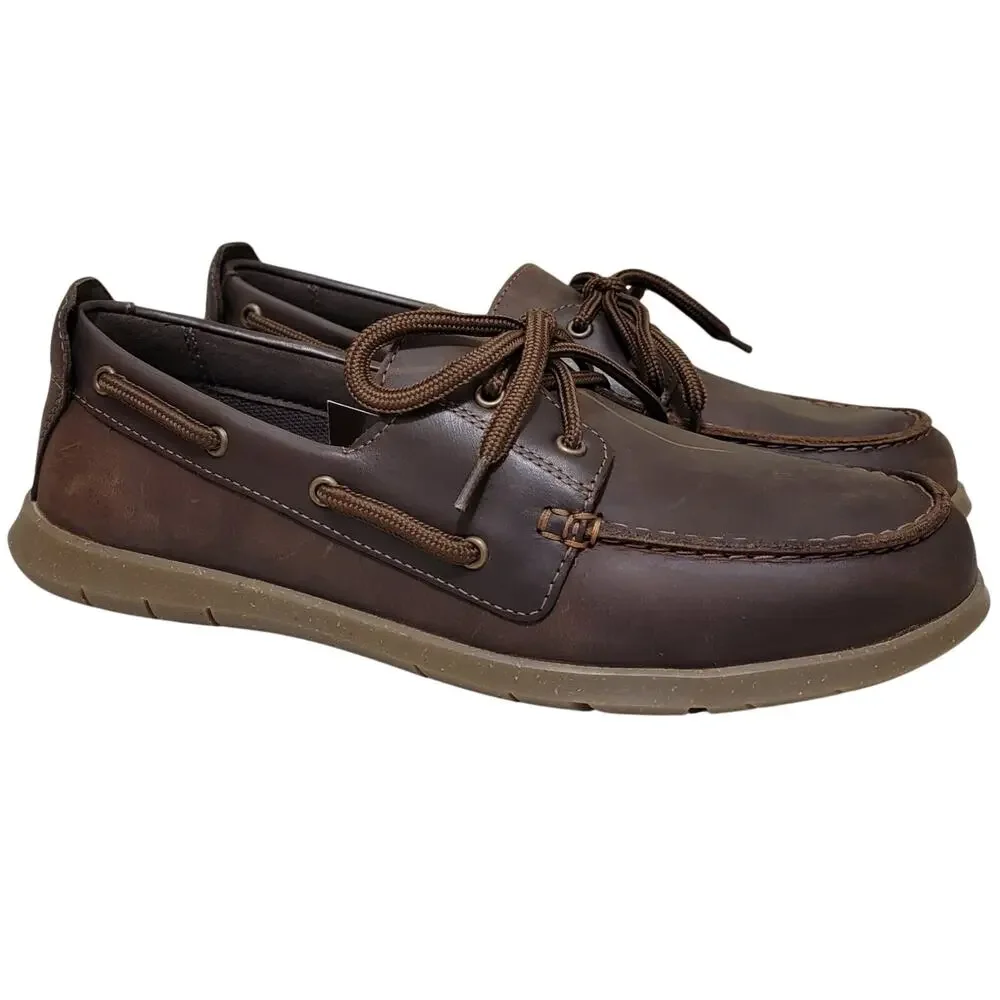Clarks Men Flexway 2 Eye Boat Shoes Size US 8.5W Brown Nubuck Leather